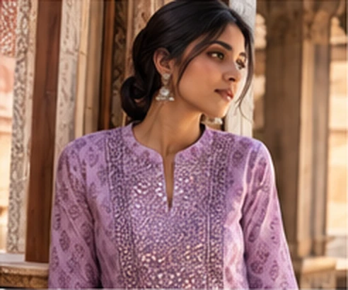 Lavender block-printed cotton kurti