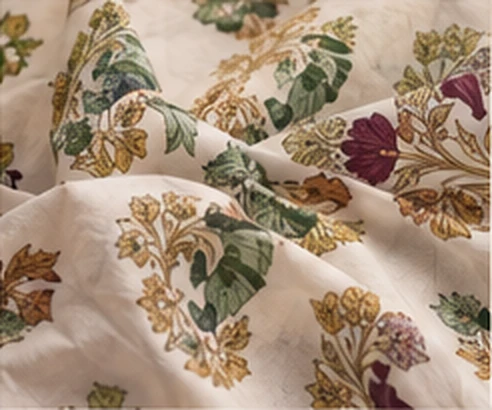 Floral block-printed ivory cotton